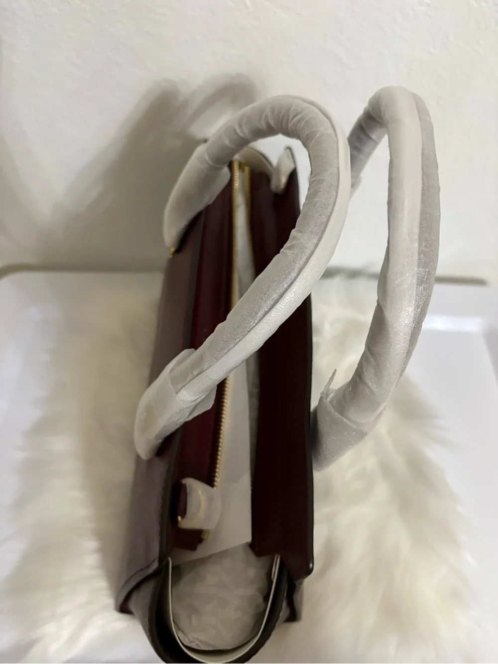 Michael Kors Wine Leather Satchel with Gold Hardware